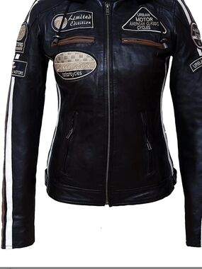 Urban Motor Limited Edition Black Leather Jacket with White Stripe